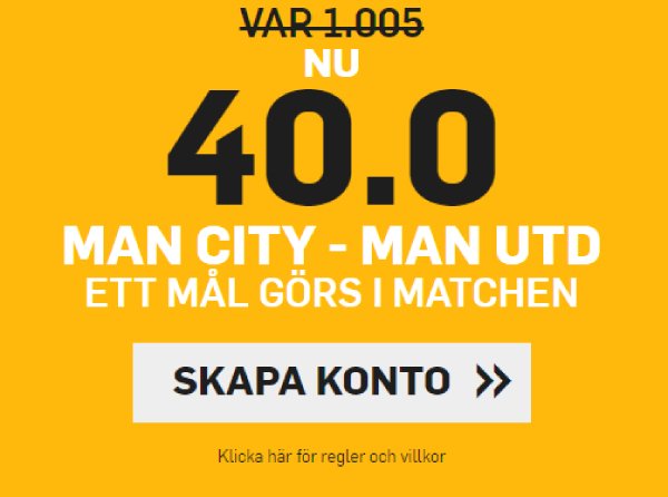 11/11 @ 17:30 – 40. Man City V Man Utd – a goal to be scored (10kr max)